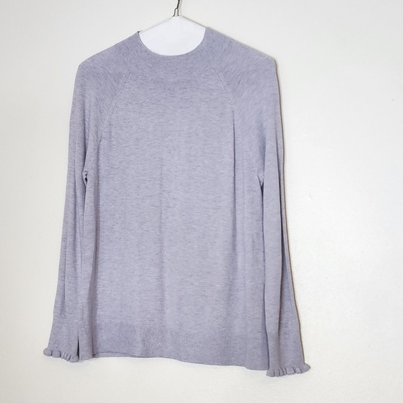 NEW Loft Mock Neck Sweater Heather Lilac Ruffle Cuffs Preppy Fall Winter Comfy - Picture 2 of 13
